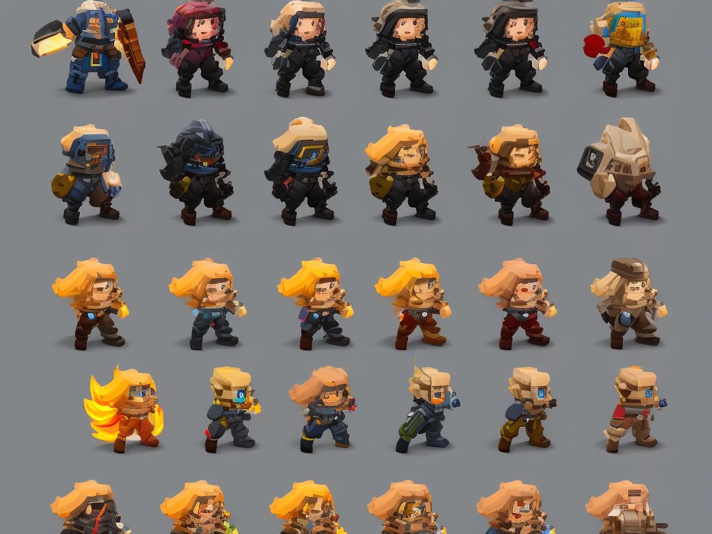 ometric character sprite sheet, small character sheet! characters! fallout npc, power armor! rotated left right front back, in gouache detailed paintings, props, Stylized, 2 d asset sheet, kitbash, arcane, overwatch, many color scheme, 8 k, Close up, create a sheet of 20 sprites of isometric pixelated fallout monsters, overthrow view on a white background