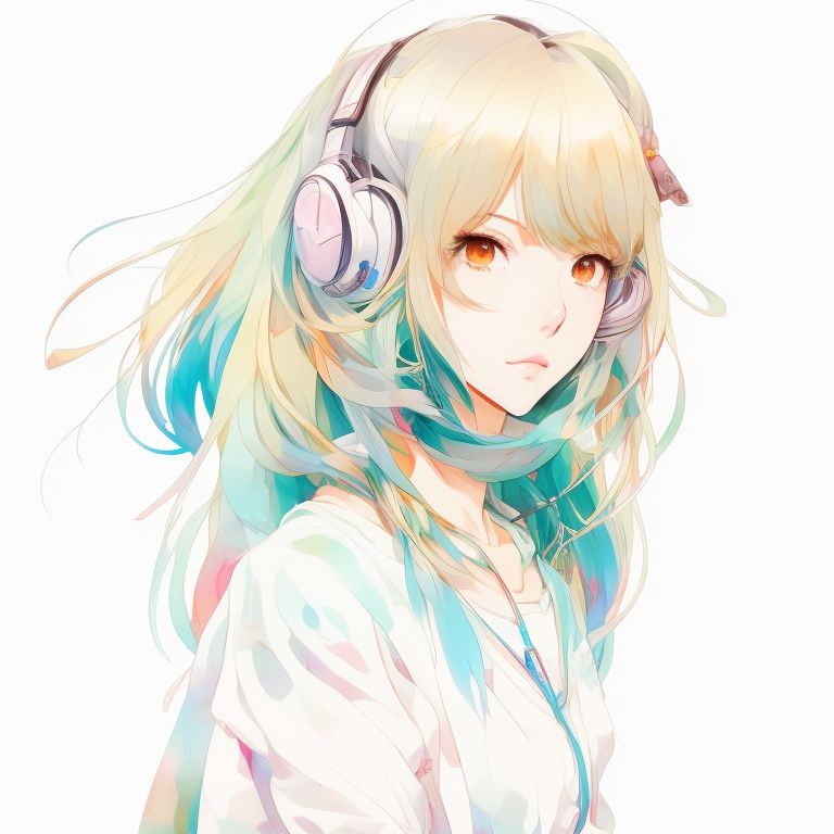 weak-caribou574: a girl [anime-style] using headphones, listenning lo-fi  music, picture for profile.