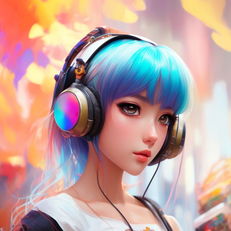 weak-caribou574: a girl [anime-style] using headphones, listenning lo-fi  music, picture for profile.