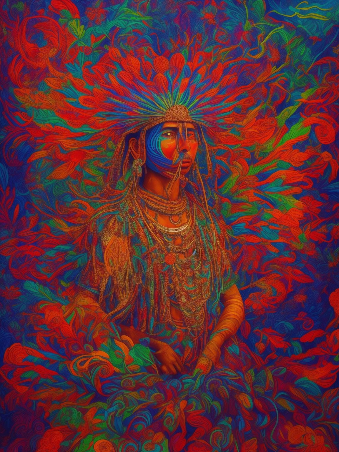 Jhuncean: Painting illustration of a tarahumara indigenous shaman ...