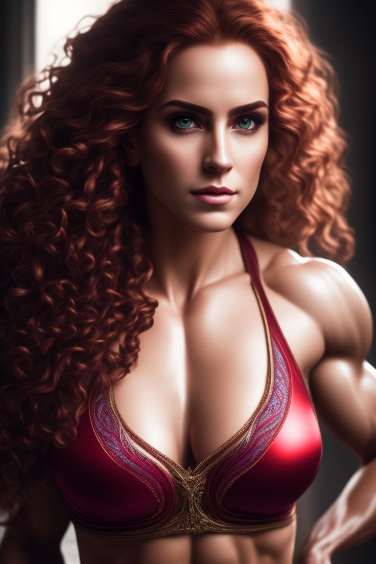 required-gnu36: White Hermione granger as a female bodybuilder on steroids,  massive bulging muscles, powerful, huge muscular arms, huge muscular pecs,  looking like Emma Wtson, massive lip fillers, red hair, full body, wearing