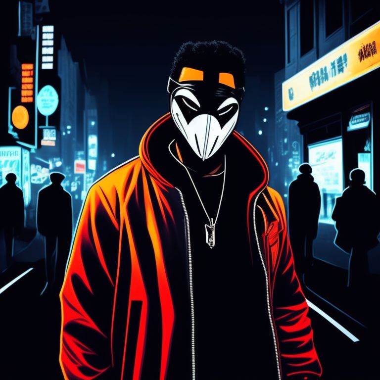 unruly-cod175: a man in a sports bomber jacket and a white rabbit mask ...