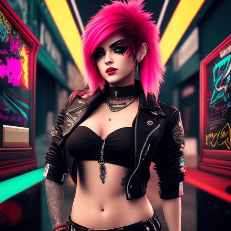 flashy-sheep361: full body 3d render, beautiful petite woman with punk ...