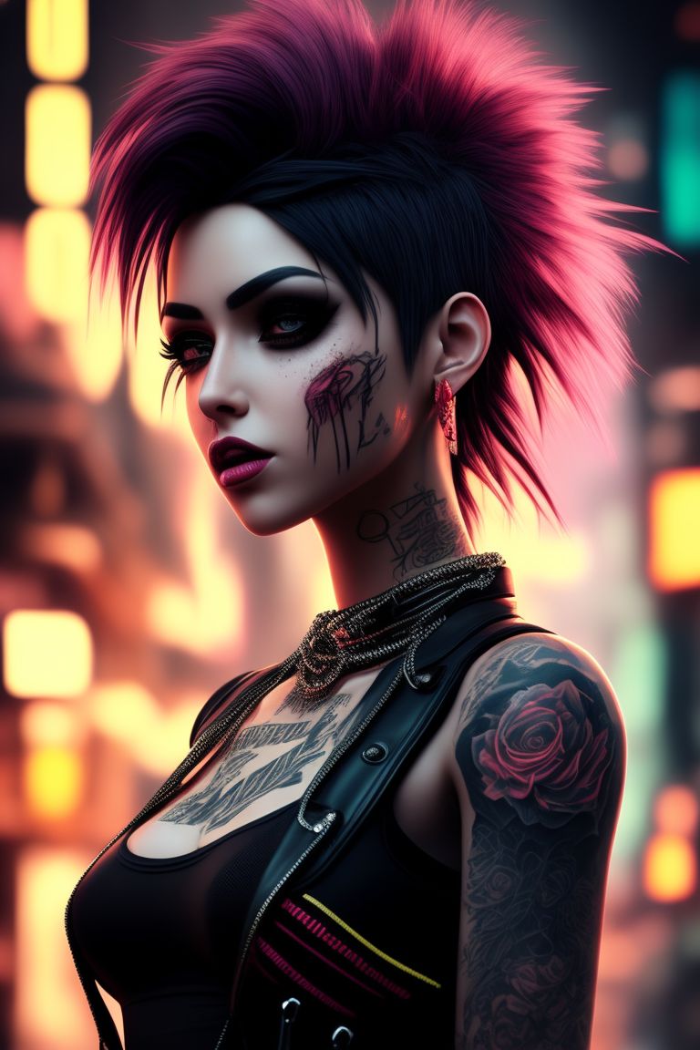 flashy-sheep361: full body 3d render, beautiful petite woman with punk ...