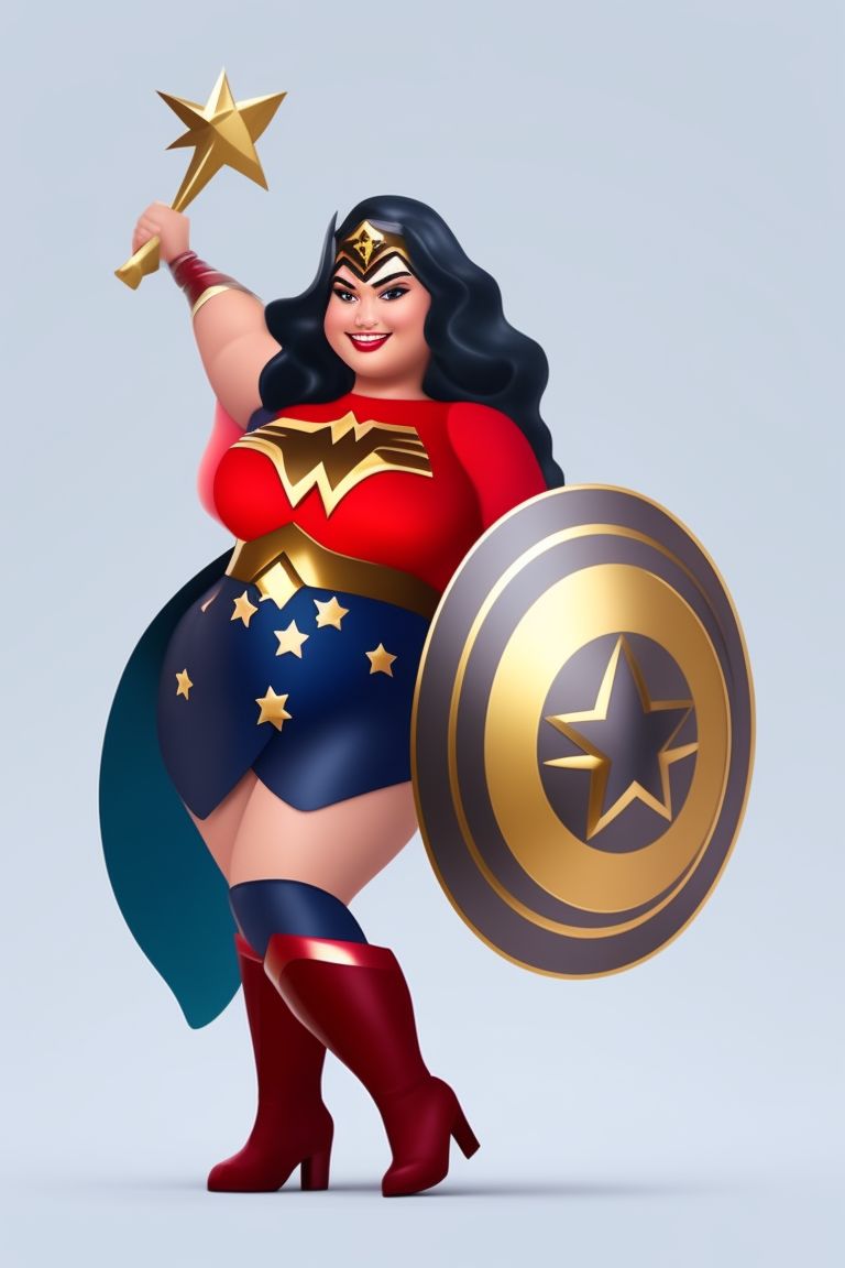 dull-rat797: Vector - Illustration of a fat 3D animated woman dressed as Wonder  Woman and her shield in a Pixar style, with smooth textures and fluid  movements, white background