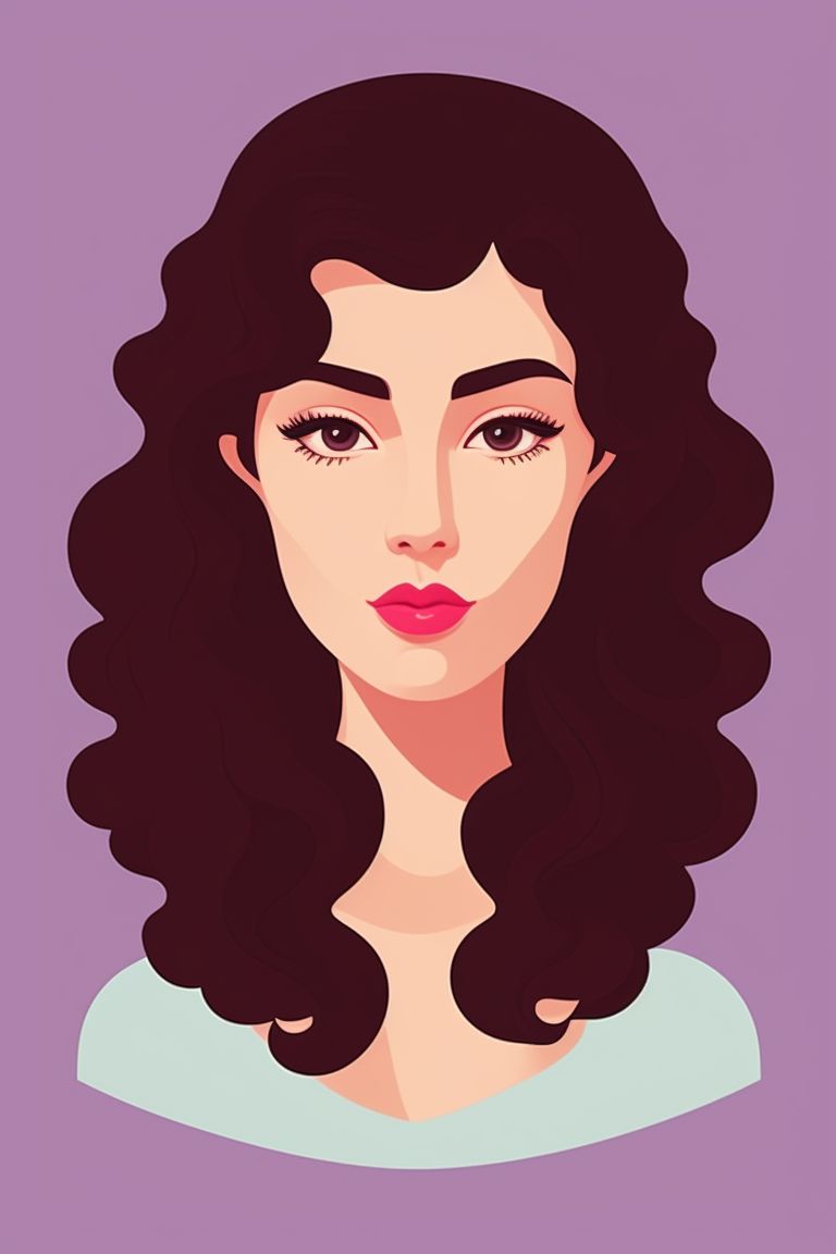 Vector illustration, Flat illustration, Illustration, simple, Minimalist, curly woman's facial expression displays fear, Digital art, Sharp focus, Stylized, Flat colors, Sharp, Fine details, New Yorker, Clean, Cel shaded, Shaded, Trending on Artstation, Popular on Dribbble, Cozy wallpaper, Pastel colors