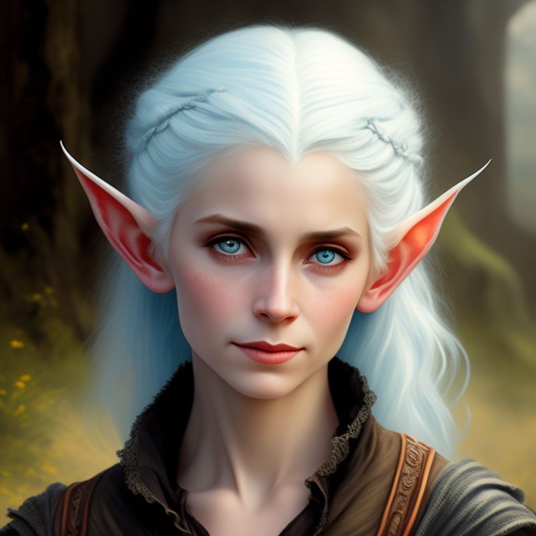 miquaight: elven lady, elf, pale blue hair, pointed ears, peasant, poor ...