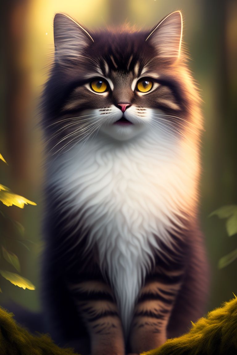 crooked-newt769: Realistic massive cute, cat in forest, shadows ...