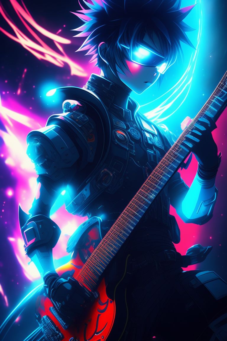 WGHiggs: blue skin anime guys playing guitar in the space