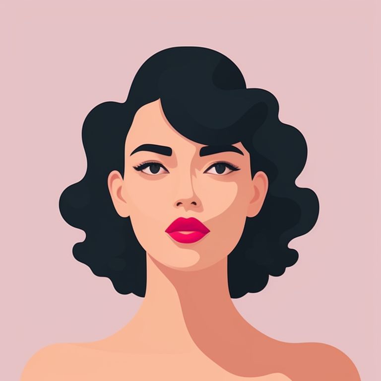 Vector illustration, Flat illustration, Illustration, medium shot, simple, Minimalist, confidence woman with curly hair looking at herself in a hand mirror,  Digital art, Sharp focus, Stylized, Sharp, Fine details, New Yorker, Clean, Cel shaded, Shaded, Trending on Artstation, Popular on Dribbble, Cozy wallpaper, Pastel colors