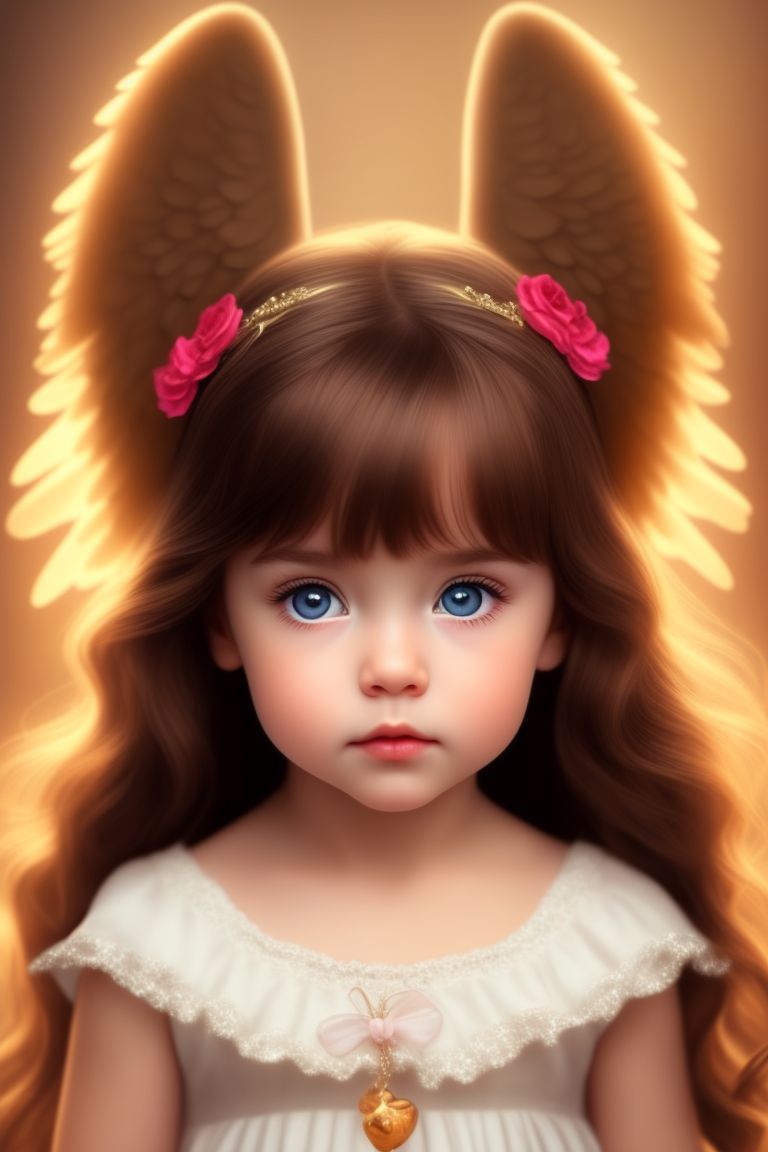 fabianno pretty little girl, with angel wings, pretty eyes, brown hair