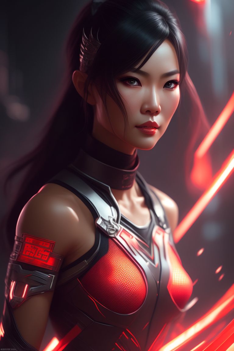 Female ninja, Thai-Chinese descent, 50 years old, wears mesh, can see through comfortably, chest=41", beautiful face, straight face, light red hair, (((FULL BODY))),3D,
4K HD for wallpaper size 1080 x 2048 px, Neon lighting, High contrast, adrenaline-fueled, kinetic, Digital painting, art by stanley "artgerm" lau and greg rutkowski, Detailed, Sharp focus, trending on artstation.