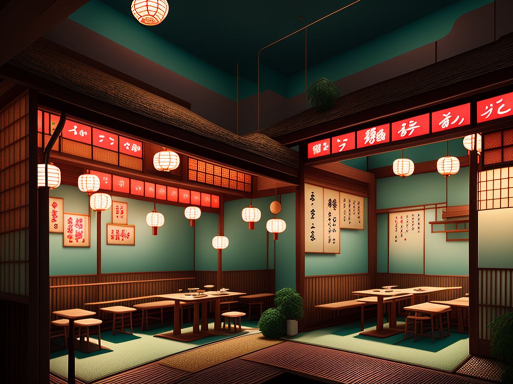 giftedshrew475 Design a japanese restaurant interior inspired by wes