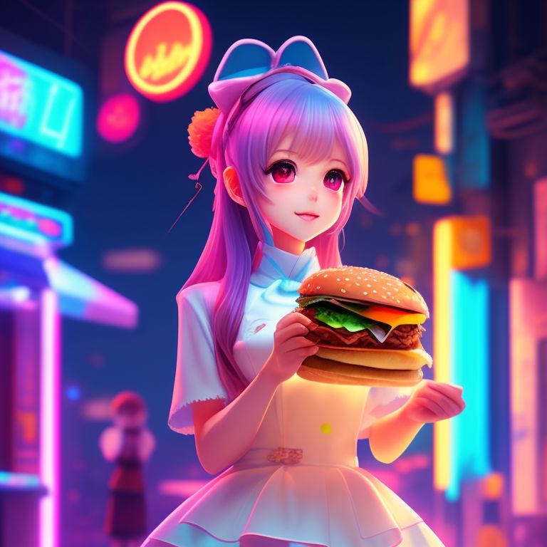 any-mallard305: Anime girl eating a hamburger in a maid outfit infront ...