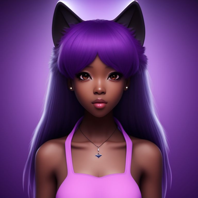 intrepid-fox675: Dark skin black anime girl with pastel purple fluffy wolf  ears