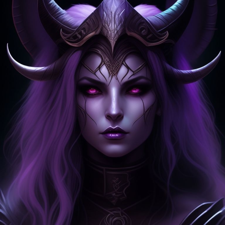 Female Tiefling. Purple skin. two small horns that curl backwards slightly. D&D druid. White hair., the image should have a dark and ominous atmosphere, with deep purple shadows and a haunting glow illuminating the character, the illustration should be highly detailed and include intricate details of the tiefling's horns and unique skin texture, the style should be reminiscent of dark fantasy art, with inspiration drawn from artists like brom and paul bonner.