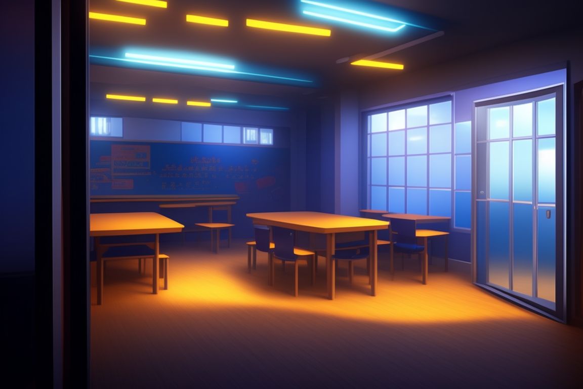 dismal-toad5: anime background high school classroom, night time