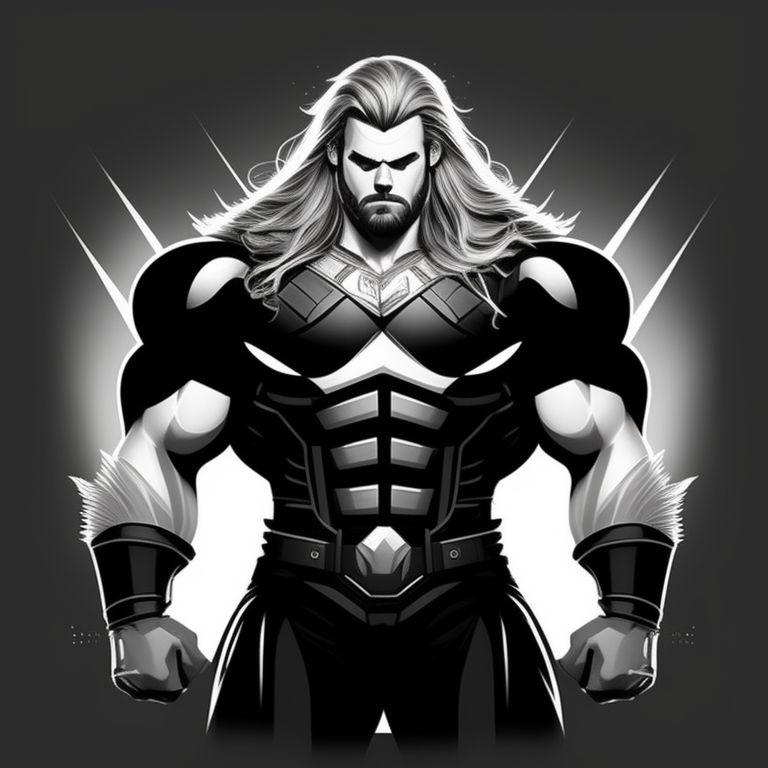 rosy-gull840: draw poderoso thor marvel ,2d ,black and white