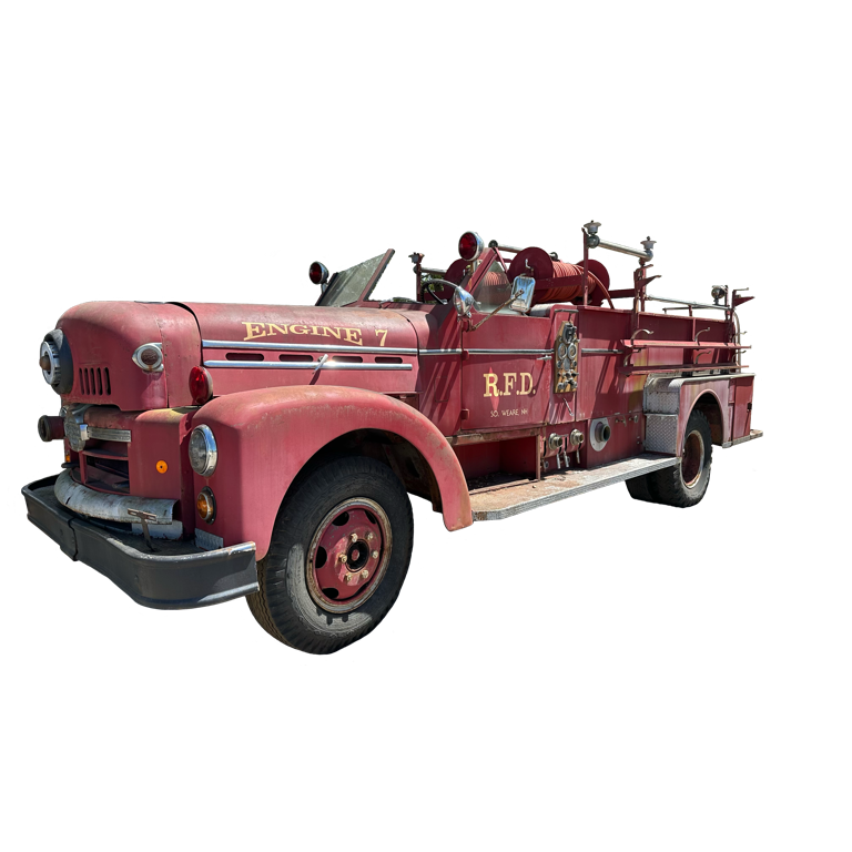 SeagraveIO Retro antique fire engine, 1954 Seagrave pumper, flat, 2d