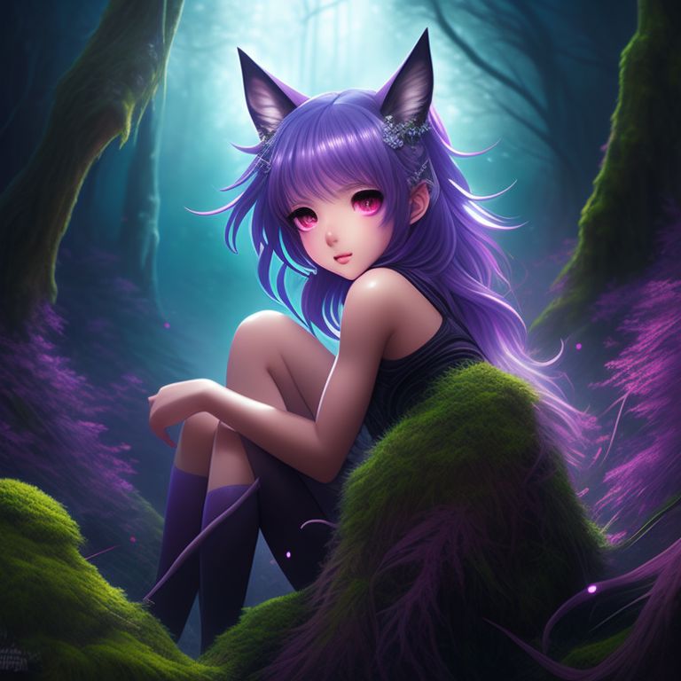 intrepid-fox675: Dark skin black anime girl with pastel purple fluffy wolf  ears