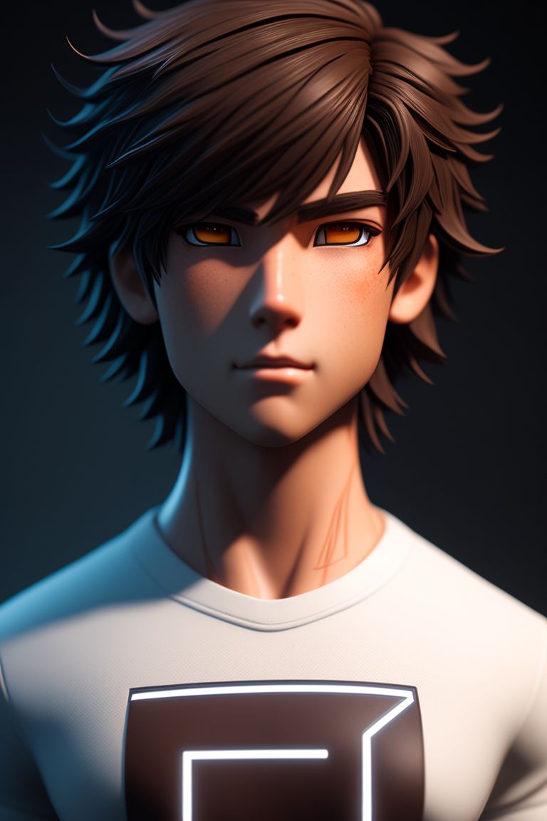 Dual-Lapwing319: American Male Teenager, Glowing Brown eyes, Brown Shaggy  Hair, Chibi Anime, 4K, Blender, Smooth, Black and White Casual clothes,  electric Bolts, glowing electricity, superpowers, face of determination,  perfect anatomy, cartoon, epic