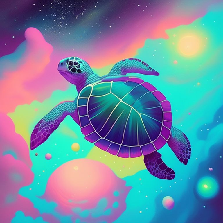 frozen-worm508: illustrated baby sea turtle in colorful space