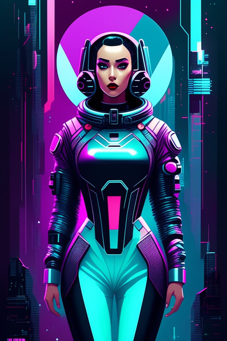 Gtx Spacesuit Edgy Strong Cyberpunk Woman Hacker Futuristic Illustration Concept Art