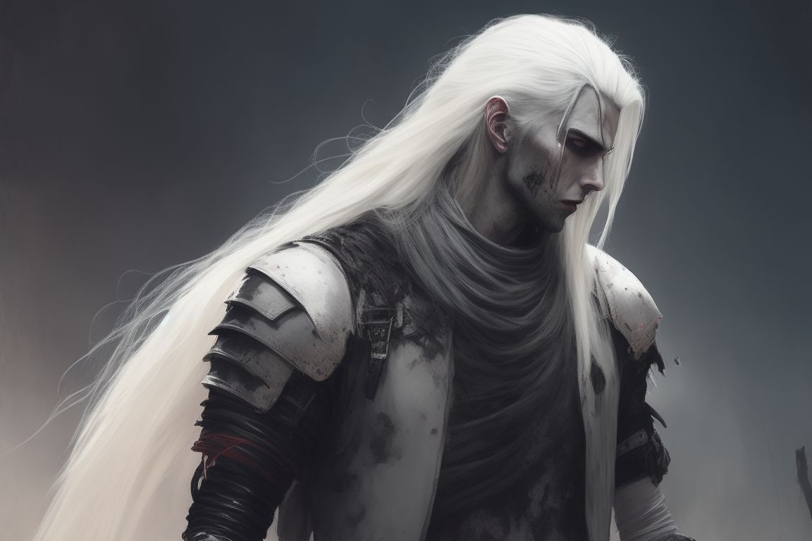 Enchantress Vampire, male, long white hair, tied back hairstyle
