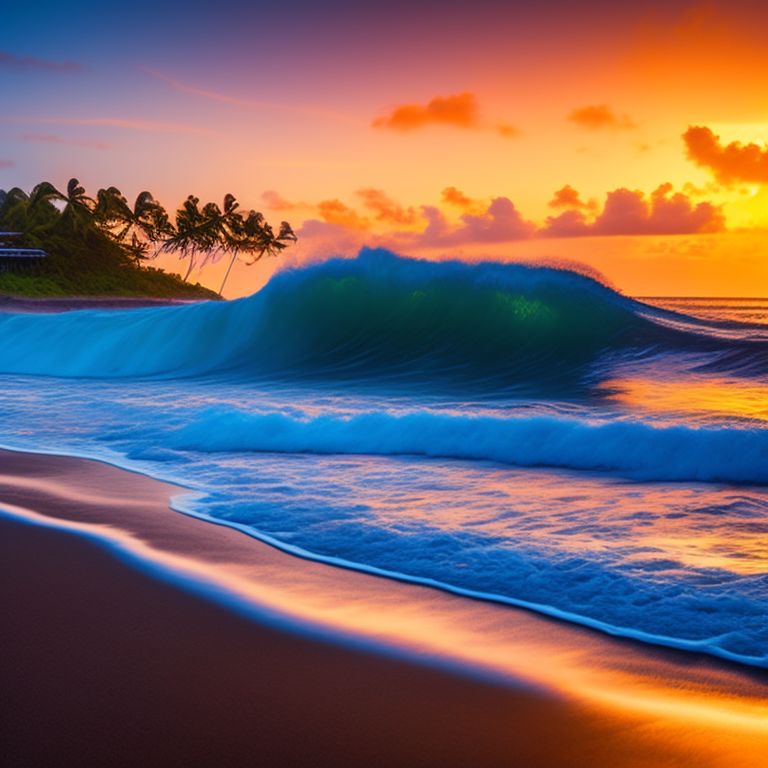 keymandrill318 guam beach sunrise, masterpiece painting, lush