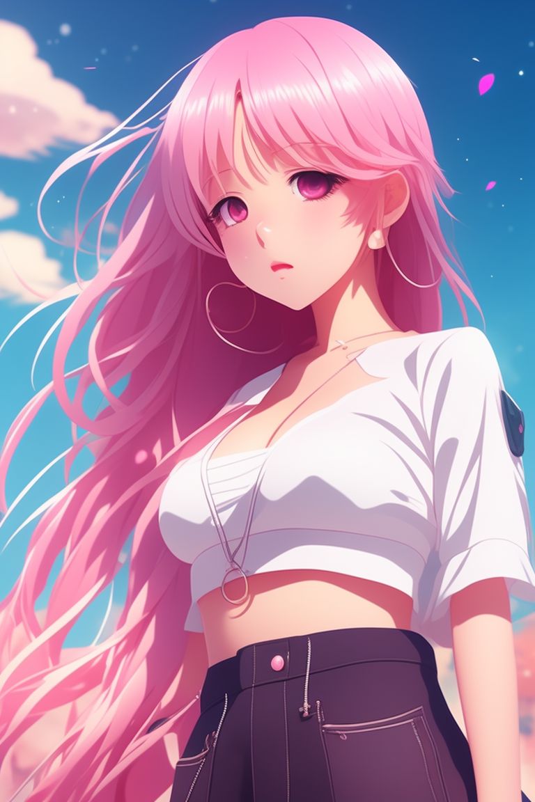 Anime Hip-Length Pink Hair