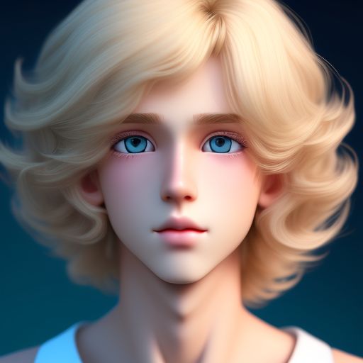 Blonde wavy hair, blue eyes, anime guy