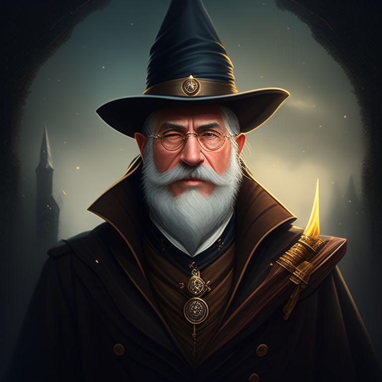 Old wizard wearing a monocle and the leader of a guild, D&D portrait of, Character icon
