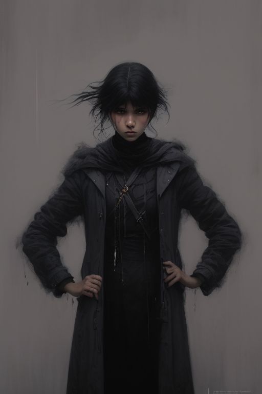 Jaya_Hess: Young woman, slightly tan skin, raven black hair, scowl ...