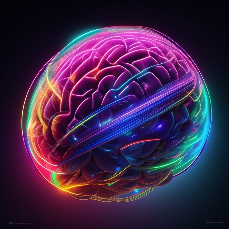 Portrait of a human brain locked away, with bright neon colors, sharp angles, Intricate detail, and a sense of motion blur, glowing lighting with a focus on blues and purples, digital painting in the style of artgerm and mandy jurgens, highly detailed and trendsetting on artstation hq., Reaching perfection, Sci fi, reaching for connection, Reaching for connection