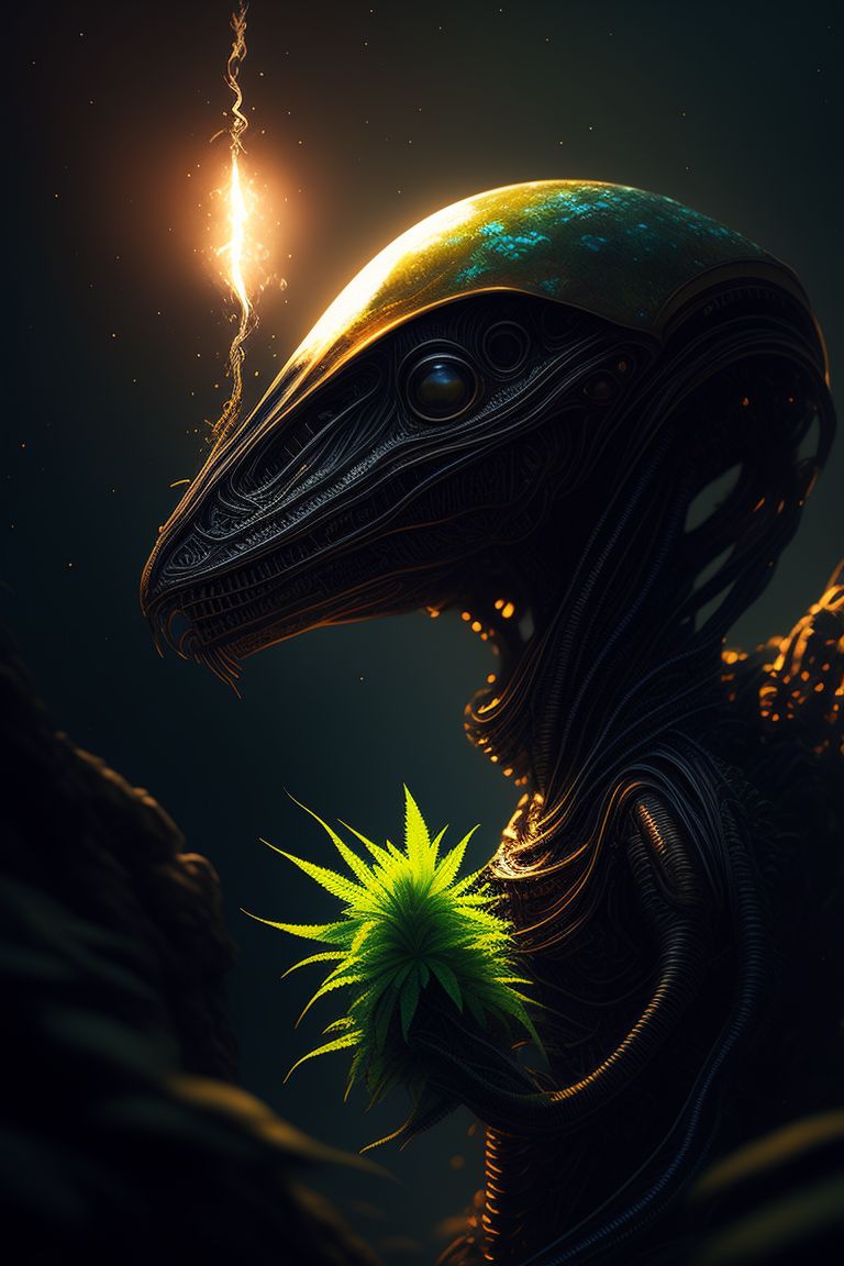 alien smoking weed 
, inspired by bob ross-style landscapes, with warm and cool lighting contrast, Intricate details, highly realistic, Digital painting, Artstation, Concept art, Smooth, Sharp focus, illustration by artgerm and greg rutkowski and ryan meinerding.