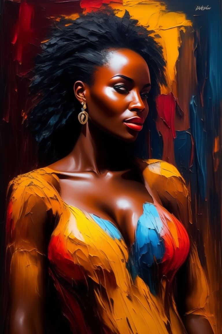 black-panda723: wild hot african woman, Impasto style, Thick abstract Oil  painting, layered paint casting shadows, abstract colors, buildup of  textured paint, thick layered impasto style, 3d effect impasto painting  style, masterpiece, thick