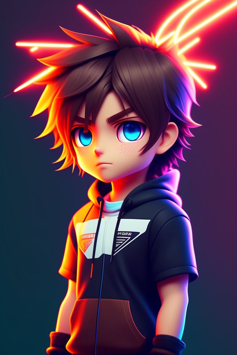 Dual-Lapwing319: American Male Teenager, Glowing Brown eyes, Brown Shaggy  Hair, Chibi Anime, 4K, Blender, Smooth, Black and White Casual clothes,  electric Bolts, glowing electricity, superpowers, face of determination,  perfect anatomy, cartoon, epic