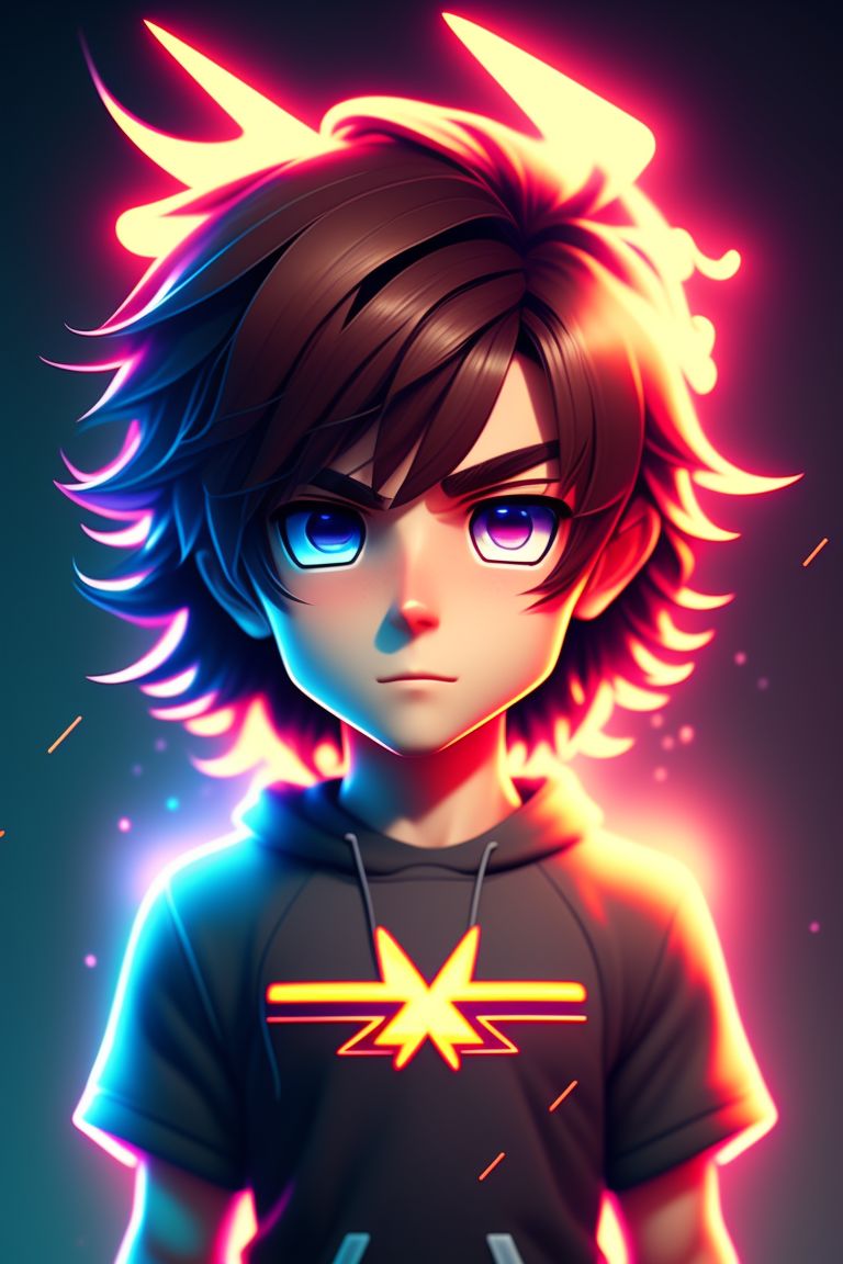 Dual-Lapwing319: American Male Teenager, Glowing Brown eyes, Brown Shaggy  Hair, Chibi Anime, 4K, Blender, Smooth, Black and White Casual clothes,  electric Bolts, glowing electricity, superpowers, face of determination,  perfect anatomy, cartoon, epic