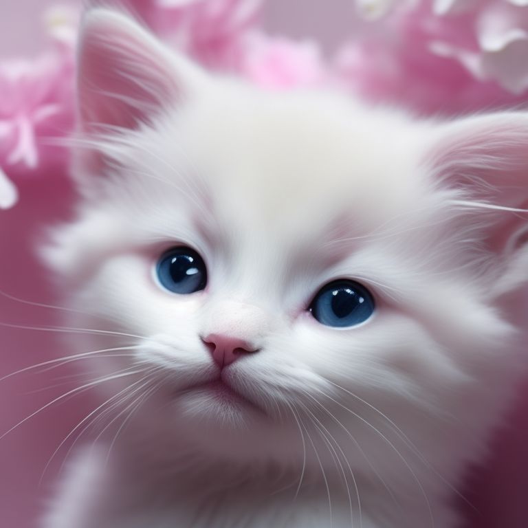 white fluffy cat with blue eyes