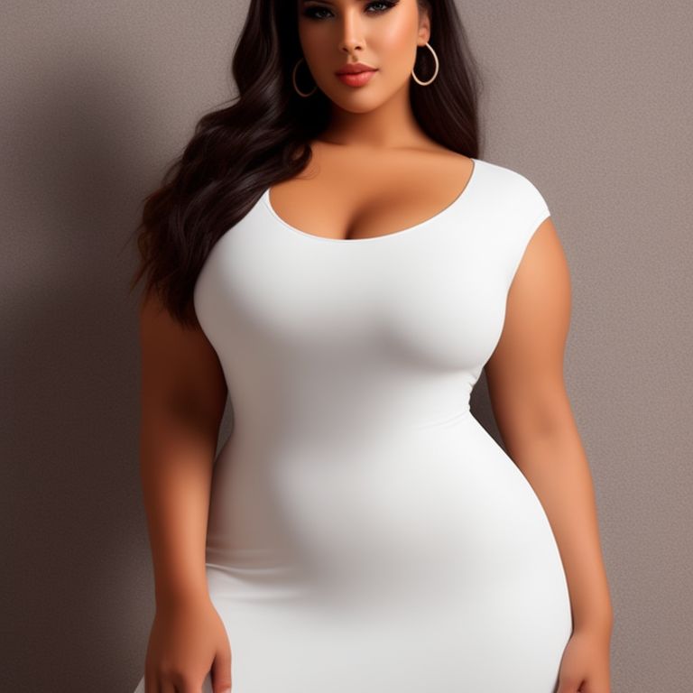 Beautiful Curvy Woman in White Dress