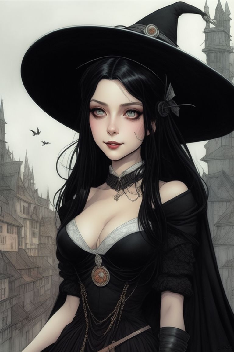 Merematrix Green Eyes Black Hair Witch Beautiful Woman Long Dress 