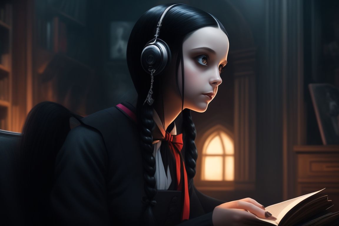 portly okapi506 wednesday addams wearing headphones perfect eyes