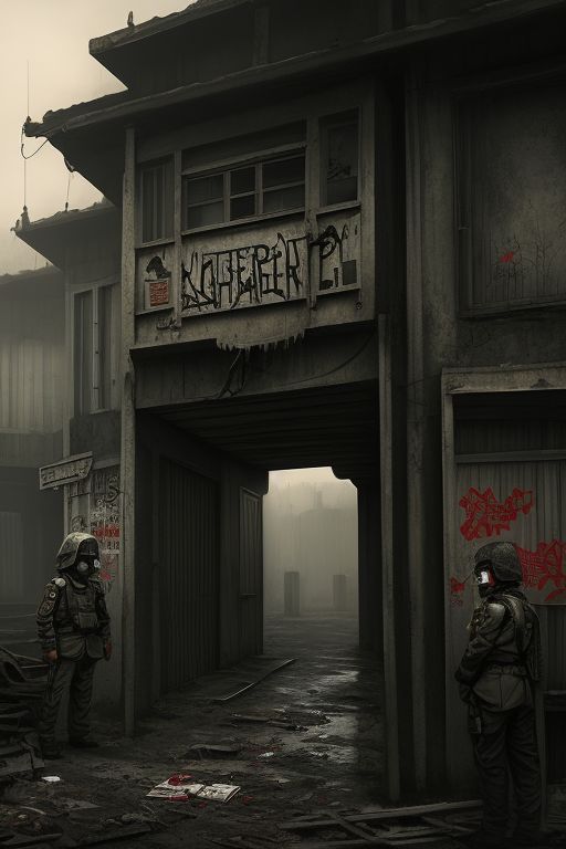 a concentration camp, Death camp, alien prisoners, human guards, moody atmosphere, highly detailed with intricate graffiti and scattered evidence, digital painting inspired by banksy and shepard fairey, created by the artists at artstation.