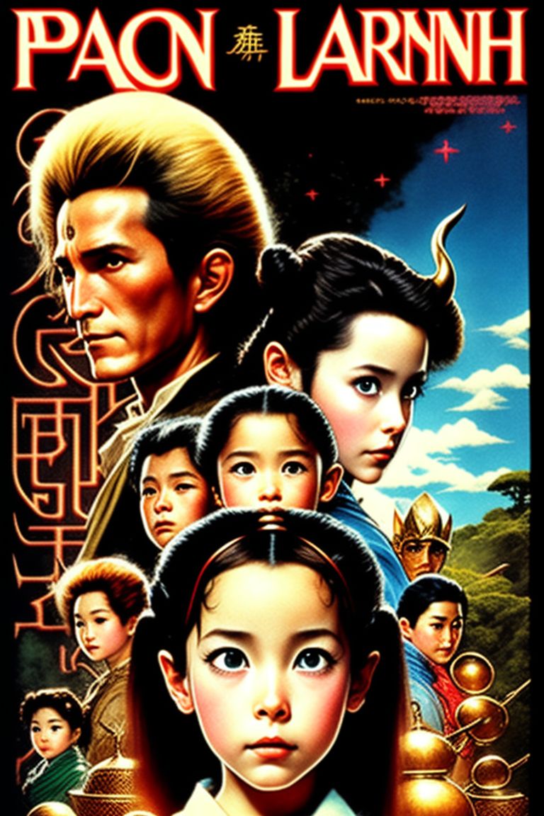Pan's Labyrinth, video game box cover art, in the style of a Japanese Super Famicom game box, Noriyoshi Ourai, 1991, 1990s aesthetic, 2D illustration, In the style of Norman Rockwell, Koei box cover art, traditional painting, Traditional illustration, Detailed, N.C. Wyeth, Frank Frazetta, Movie poster, 90s movie poster, 80s movie poster, Cover art, ethnically diverse 