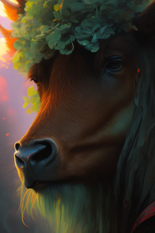 poor-zebra277: a farm, an ox, a horse, a tractor, cartoon style ...