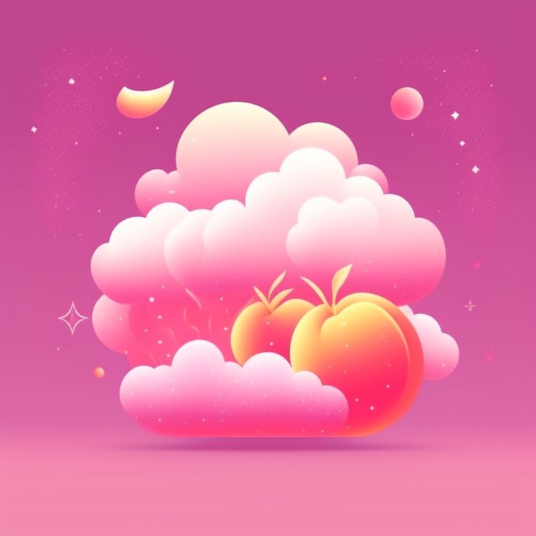 Vector illustration, Flat illustration, Illustration, A pink peach, pink galaxy background, cloud, wind, Trending on Artstation, Popular on Dribbble, Cozy wallpaper, Pastel colors