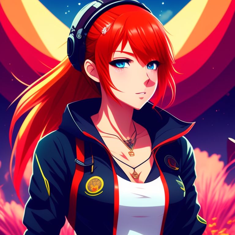 An Anime Girl With Long Red Hair Wearing Headphones Background, Anime  Character Profile Pictures, Profile, Animal Background Image And Wallpaper  for Free Download