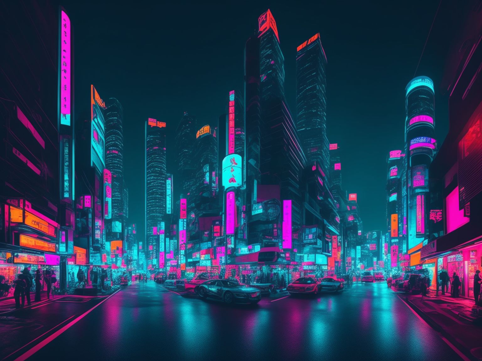 Japanese style city street , neon cityscape, the artwork should be highly detailed, Intricate, and smooth, with a dark, cyberpunk style, the lighting should be vivid, with neon colors illuminating the city, the artwork should be created using stable diffusion, and should be trending on artstation. art inspiration should come from artists like simon stålenhag, maciej kuciara, and tariq raheem.