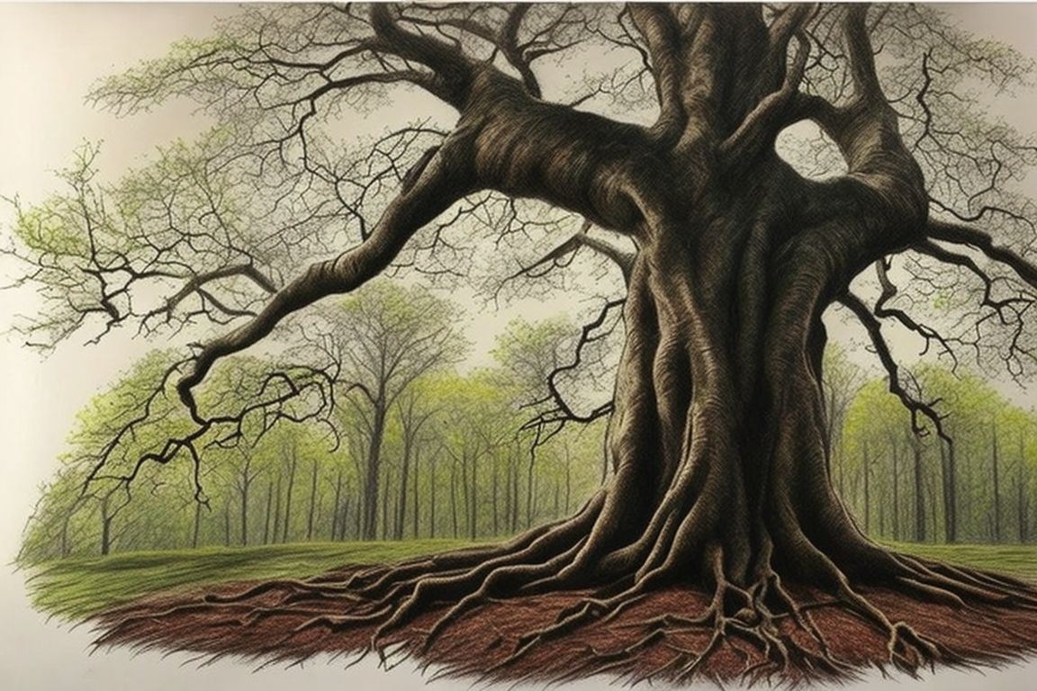 Oak Tree Drawing With Roots