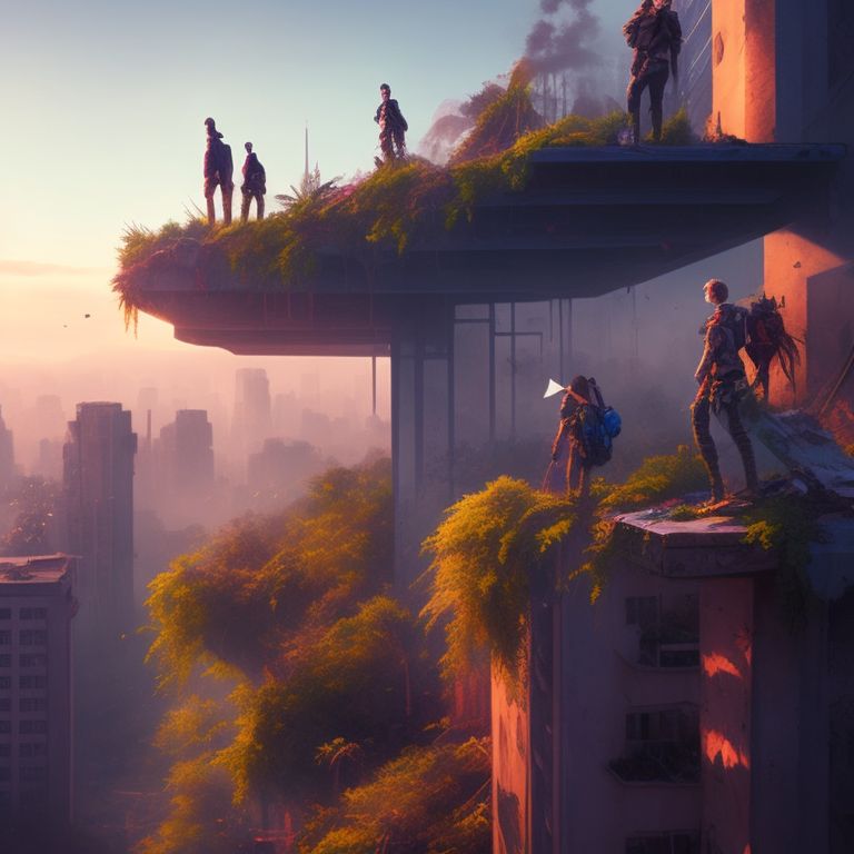 wary-mantis610: dystopian future, overgrown post apocalyptic city, torn ...